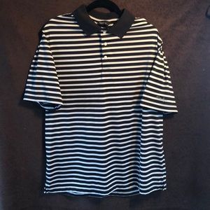 Walter Hogan black and white striped polo.